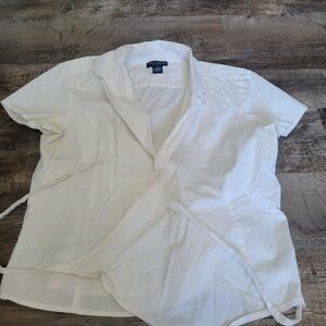 White Short Sleeve Wrap Blouse